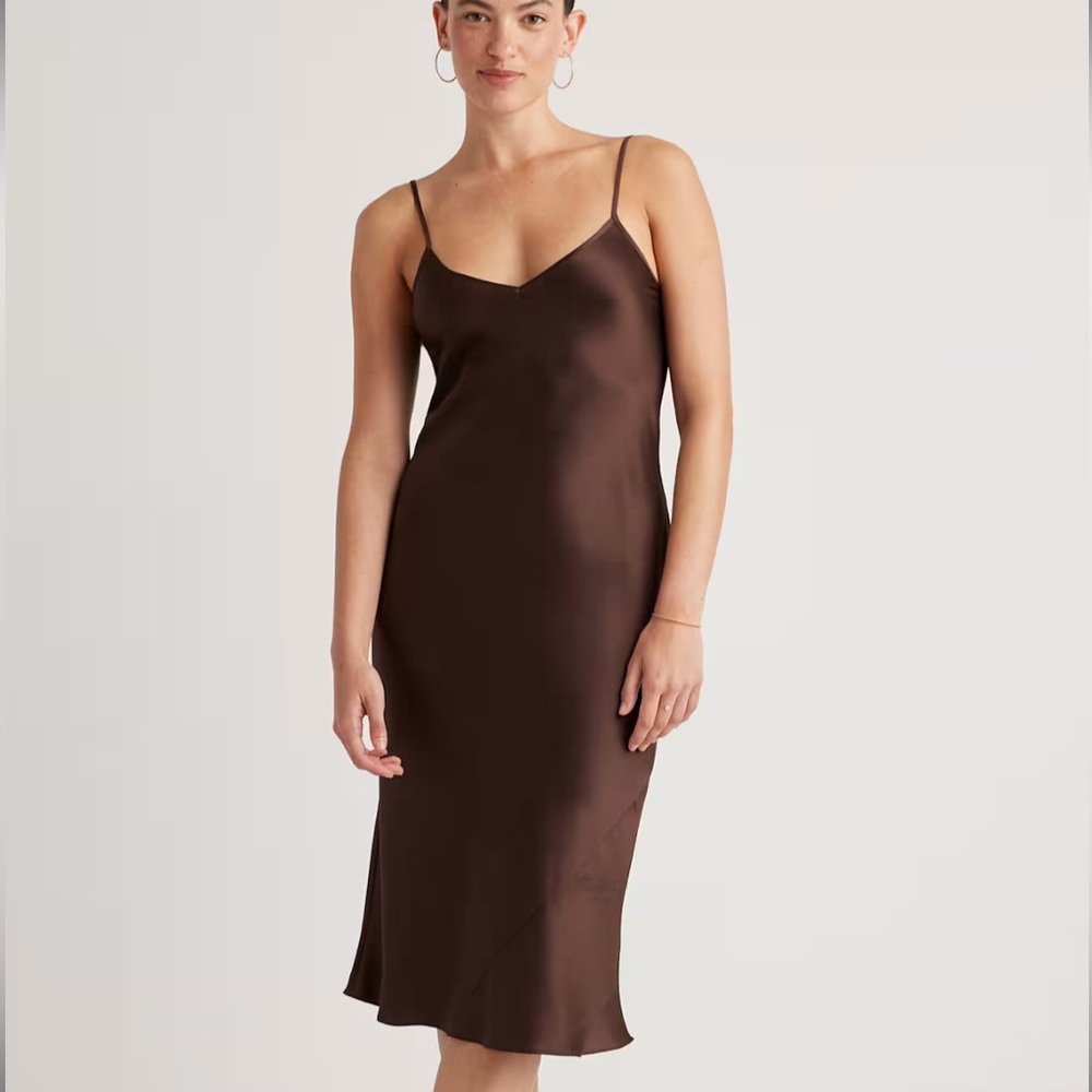 Quince 100% Washable Silk Slip Dress in Hot Fudge